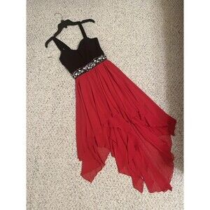 B Darlin Junior Women’s Sleeveless Black Sweetheart Red High Low Prom 3/4